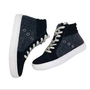 Steve Madden Serena Glitter High Top Zip Up Sneaker Black NWB Size 5.5